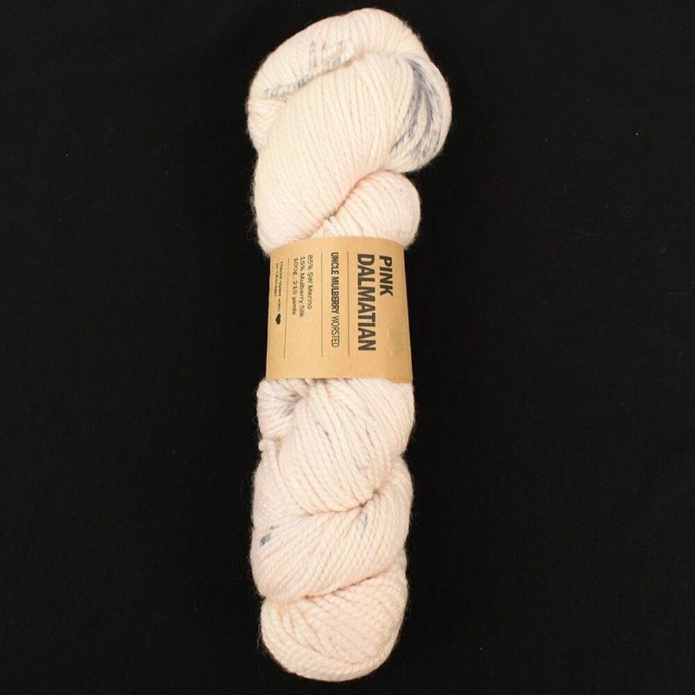 KRAEO Uncle Mulberry Worsted Yarn SW Merino Mulberry Silk Pink Dalmatian